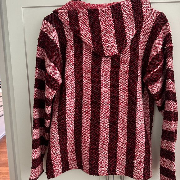 Baja Hoody Surf Poncho Pullover, Size: Medium, Red/White - Picture 5 of 7